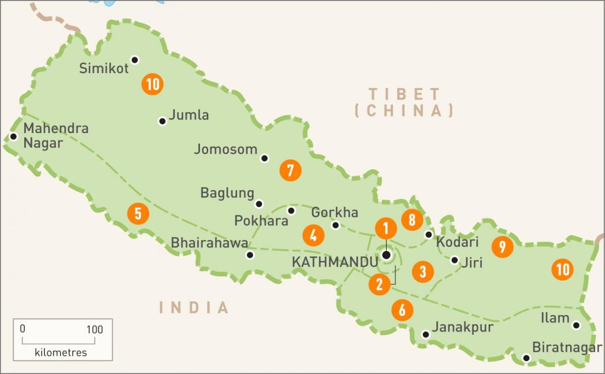 Nepal mapa z regionami