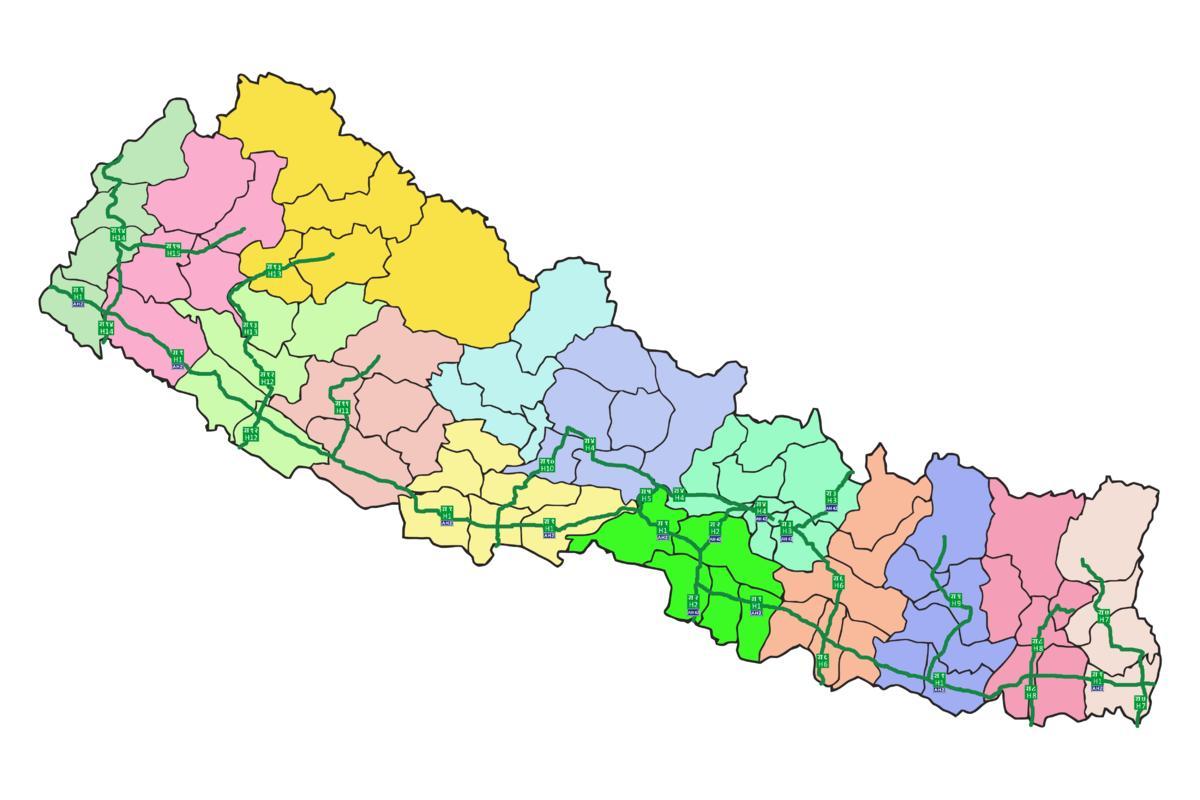 Mapa Nepalu z głównych arterii