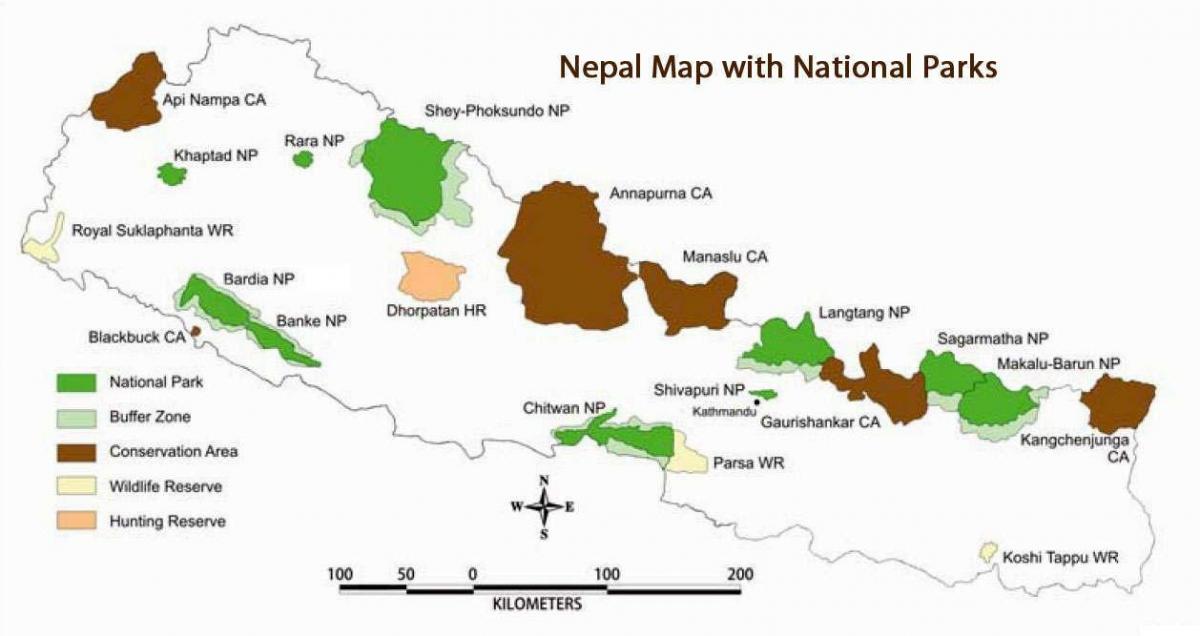 Mapa Nepalu z parków narodowych