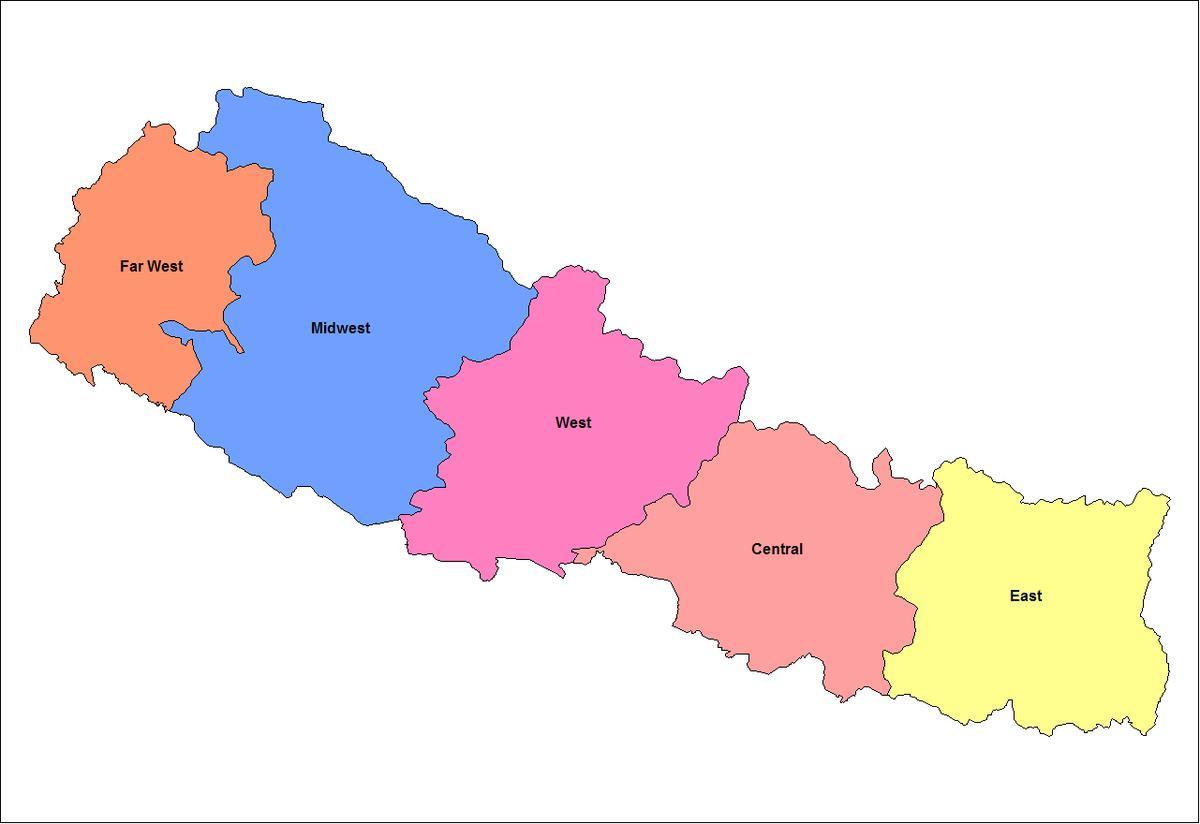 mapa Wschodniej zakresie rozwoju Nepalu