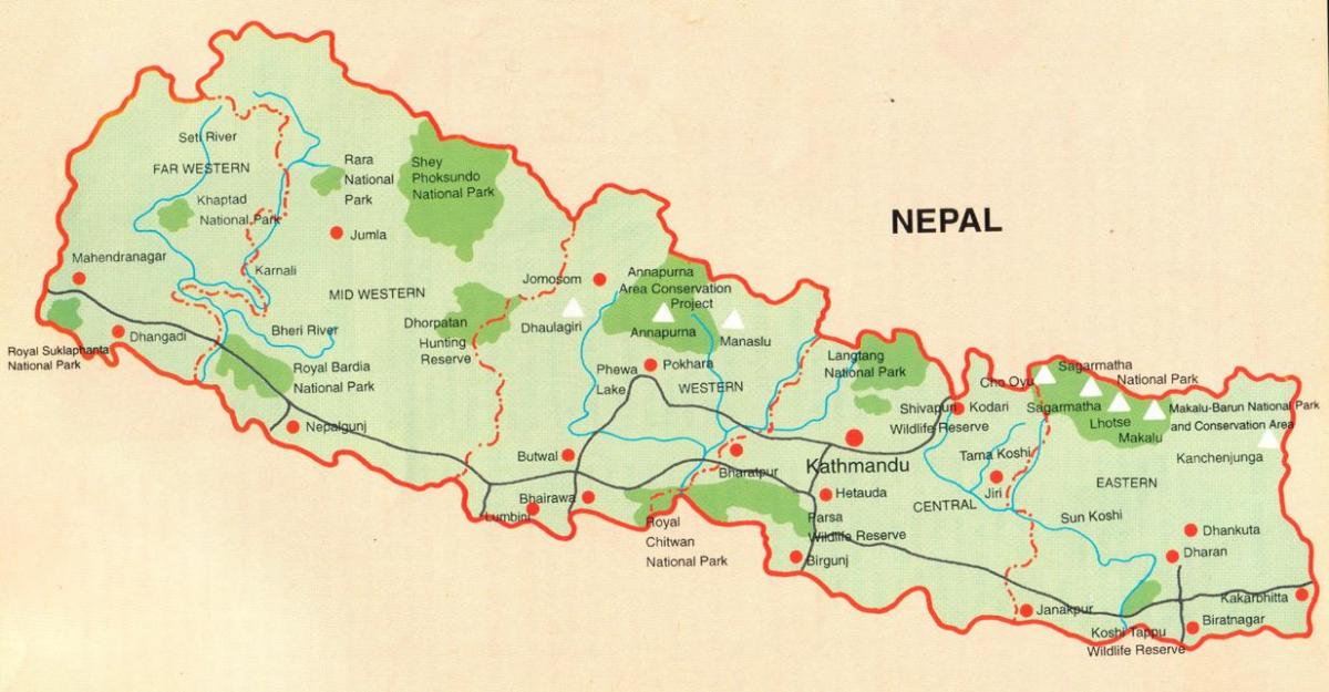 mapa Nepalu z atrakcji turystycznych