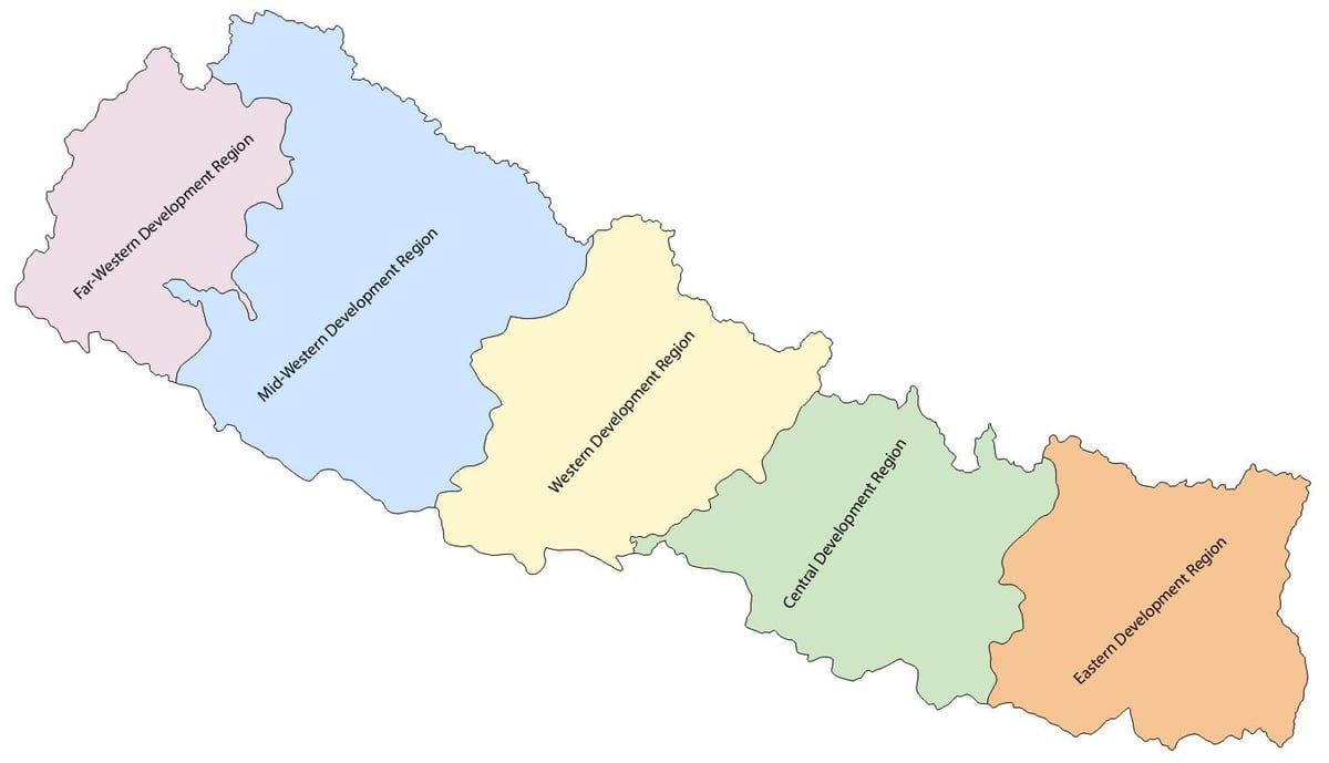 mapa Nepalu z pięcioma rozwoju
