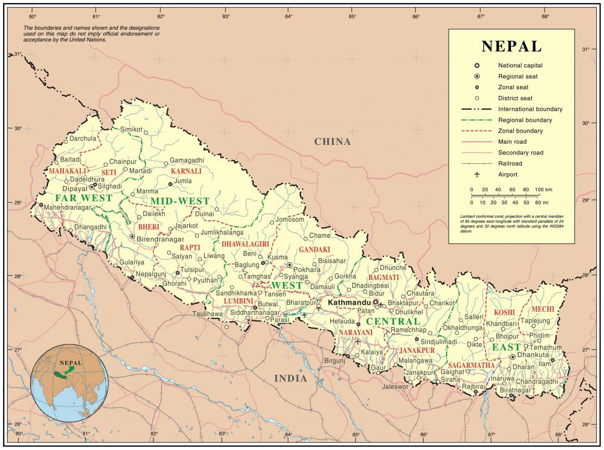 Indie Nepal granicy mapy drogowej