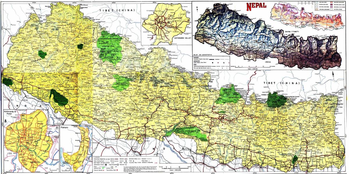 Drogowa mapa Nepalu z odległością