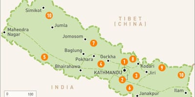 Nepal mapa z regionami