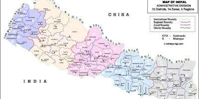 Mapa Nepalu z dzielnicami i VDC