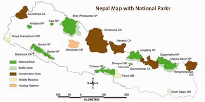 Mapa Nepalu z parków narodowych