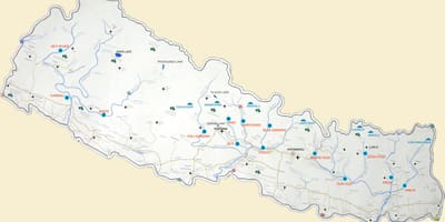 Mapa Nepalu z jeziorami