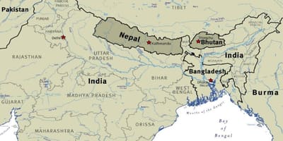 Mapa bhutan, Nepal i Tybet