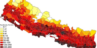 Nepal mapa gęstości zaludnienia 