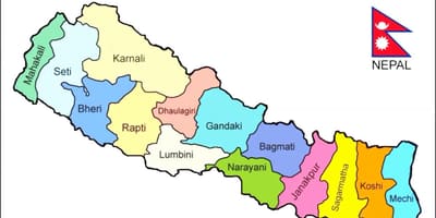 Polityczna mapa Nepalu ze wszystkimi dzielnicami