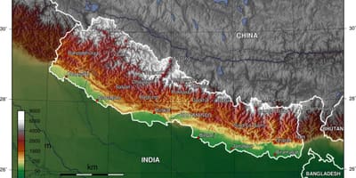 Nepal mapa wysokości 