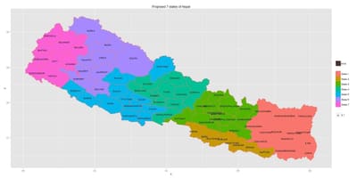 Mapa Nepalu z siedmiu państw