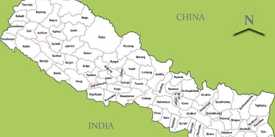 Nepal mapa z miastami
